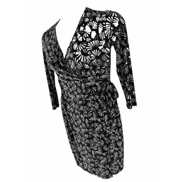 Anne Klein Size Small Black Gray‎ Faux Wrap Dress Geometric Body Con Career - Picture 3 of 11